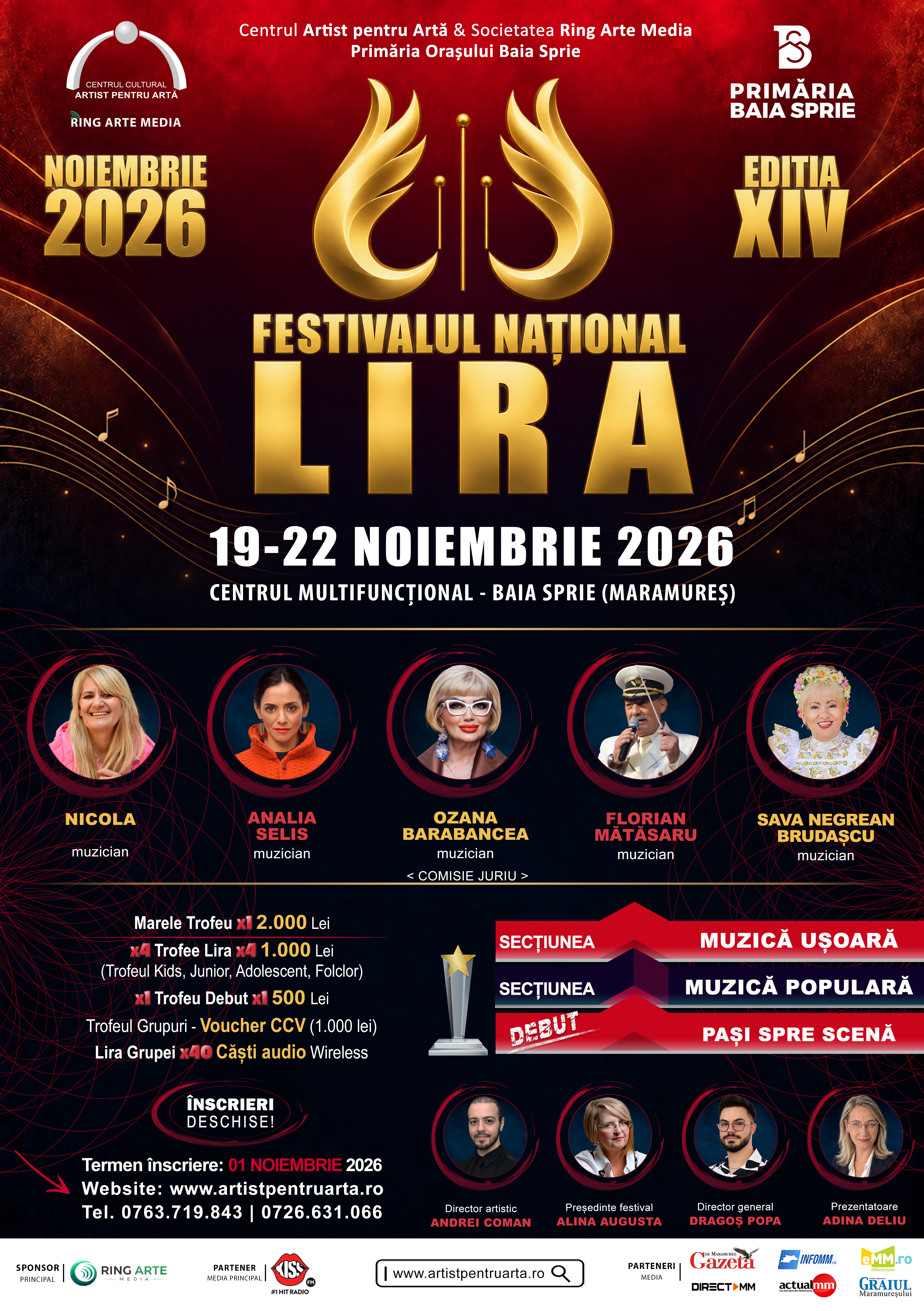 Afișul Festivalului Național de Interpretare Lira, ediția a XIV-a, 19–22 noiembrie 2026, Baia Sprie